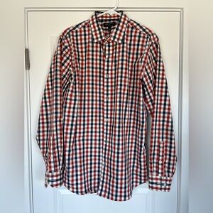 Banana Republic Red, Navy & White Check Button-Down Shirt, Non-iron Slim Sit